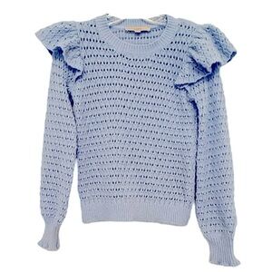 Chic Ruffled Knit Sweater in Blue Size XS